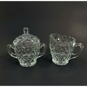Vintage Fostoria "American Clear" Sugar Bowl w lid & Creamer Stem 5"